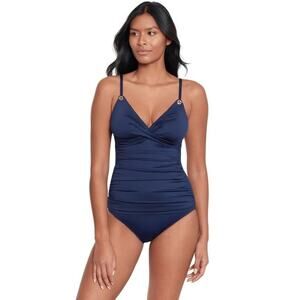 Lauren Ralph Lauren Women Navy Toggle-Trim Front Twist Swim Tankini Top Size 4